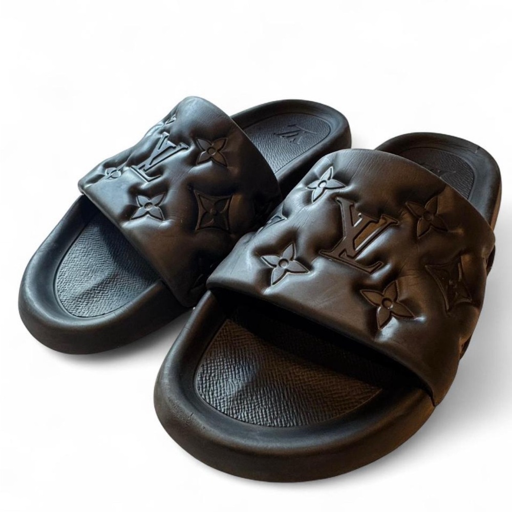 Louis Vuitton Waterfront Slides – Black Monogram – Men’s Size 9.5